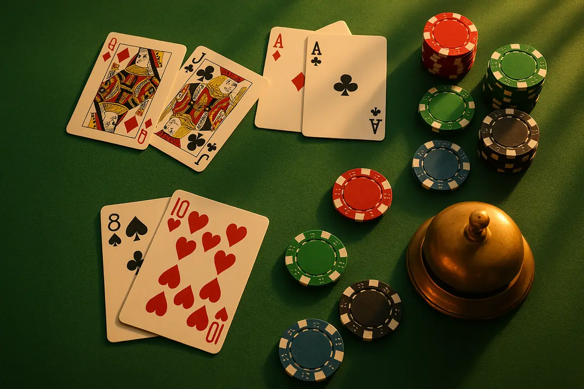 Blackjack table with cards and chips